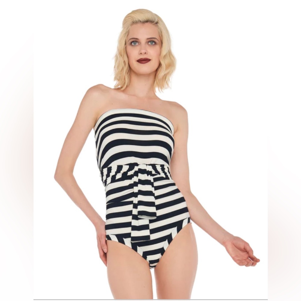 NWT Norma Kamali Grey and black striped bodysuit.  Size small - Picture 5 of 6